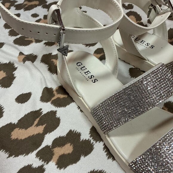 Guess White Rhinestone Platform Sandals - Picture 2 of 6